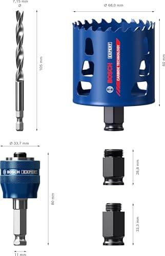 Bosch 1x Kit de démarrage pour scie trépan EXPERT Tough Material (pour Bois avec métal, Brique, Ø 68 mm, Professional Accessoire Perceuse/Visseuse à percussion, Visseuse) - Image 4