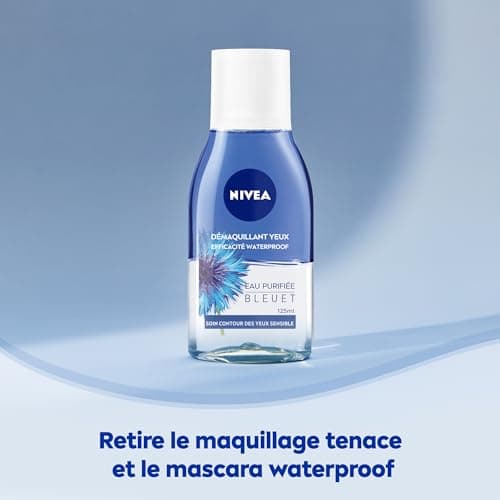 NIVEA Démaquillant Yeux Double Action au Bleuet (1 x 125 ml), nettoyant visage enrichi en eau purifiée, soin visage femme pour tous types de peaux, format voyage - Image 4