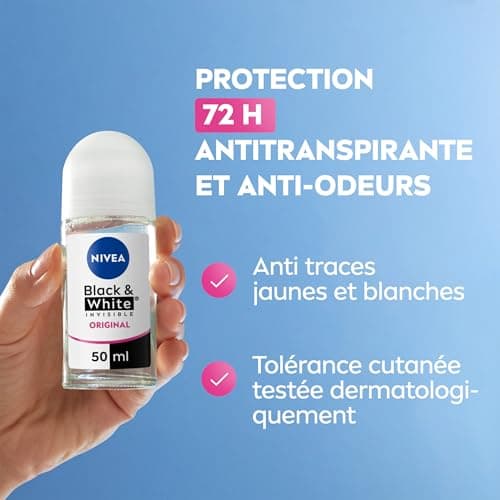 NIVEA Black & White Invisible Roll-On Deodorant (6 x 50 ml), Women's White and Yellow Anti-Fingerprint Deodorant, Anti-Odour & Moisture Antiperspirant, Effective Protection 72 Hours, Alcohol Free - Image 4