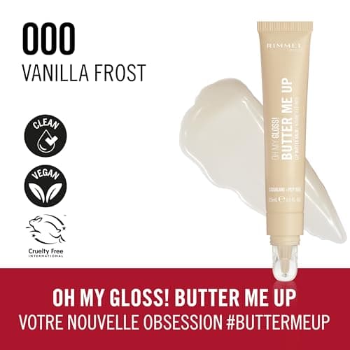 Rimmel London Oh My Gloss Butter Me Up Baume à lèvres 001 Vanilla Frost, hydratant, teinté, Soin des lèvres, Hydratation, Nourrissant, Squalane, 15 ml - Image 5