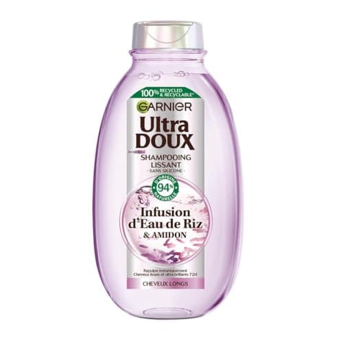 Garnier Ultra Doux - Shampooing Lissant Douceur & Brillance à l'Infusion d'Eau de Riz - Cheveux Rebelles et Indisciplinés - 250 ml - Image 2
