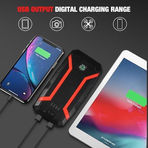 HEMOTON Démarreur de Batterie Portable pour Voiture Booster Urgence Automobile Chargeur de Batterie de Secours Compatible avec Moteurs Essence Jusqu - Image 7