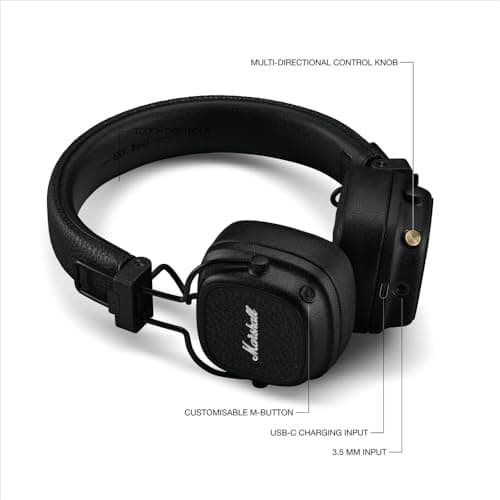 Marshall Major V Supra-Ear Bluetooth Headphones, Wireless Headphones, Foldable, Wireless Battery Life Over 100 Hours, Black - Image 9