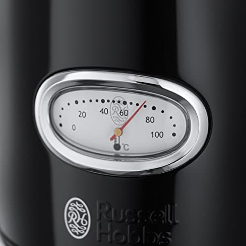 Russell Hobbs Electric Kettle (Vintage Premium Design) Black (1.7L, 2400W, Fast Boiling, Retro Temperature Gauge, Markers 1-2-3 Cups, Drain, Removable Lid) 21671-70 - Image 6