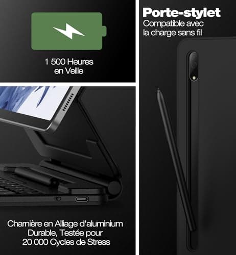 Dexnor Keyboard Tablet for Samsung Galaxy Tab S10+ Plus/S9+ Plus/S9 FE+ Plus/S8+ Plus/S7 FE/S7+ Plus 12.4 Inch Magic Style Keyboard with Magnetic Backlit Trackpad French AZERTY Black - Image 7