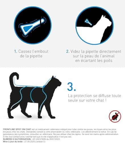 Frontline Spot-on Chat - Anti Puces, Tiques & Poux Broyeurs - Protège Pendant 4 Semaines Contre Les Puces/2 Semaines Contre Les Tiques - Fabriqué en France - 3 Pipettes - Image 3
