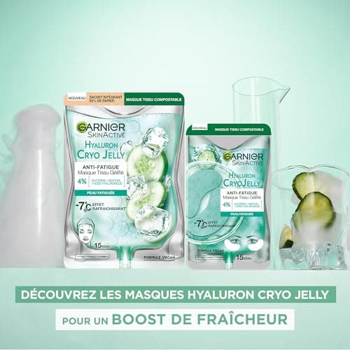 GARNIER Skin Active - Masque Visage Tissu Gélifié Hyaluron Cryo Jelly - Anti-Fatigue & Effet Rafraîchissant - Glycérine, Menthol & Acide Hyaluronique - Vegan & Cruelty Free - Peaux Fatiguées - x1 - Image 7
