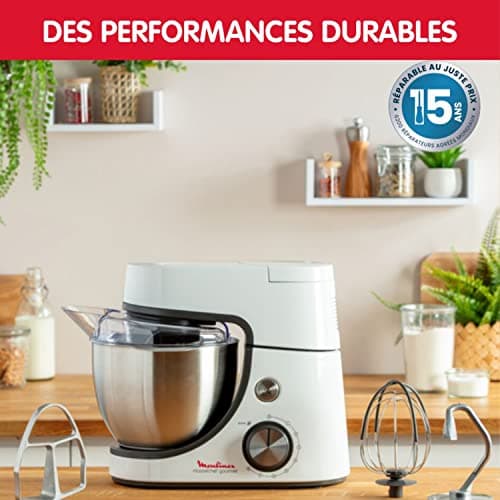 Moulinex Mixer, 4.6 L Bowl Capacity, 8 Speeds + Pulse, Whisk Whisk Technology for Perfect Whipping, Cast Aluminium Mixer and Mixer, 1100 W, Masterchef Gourmet White QA510110 - Image 7