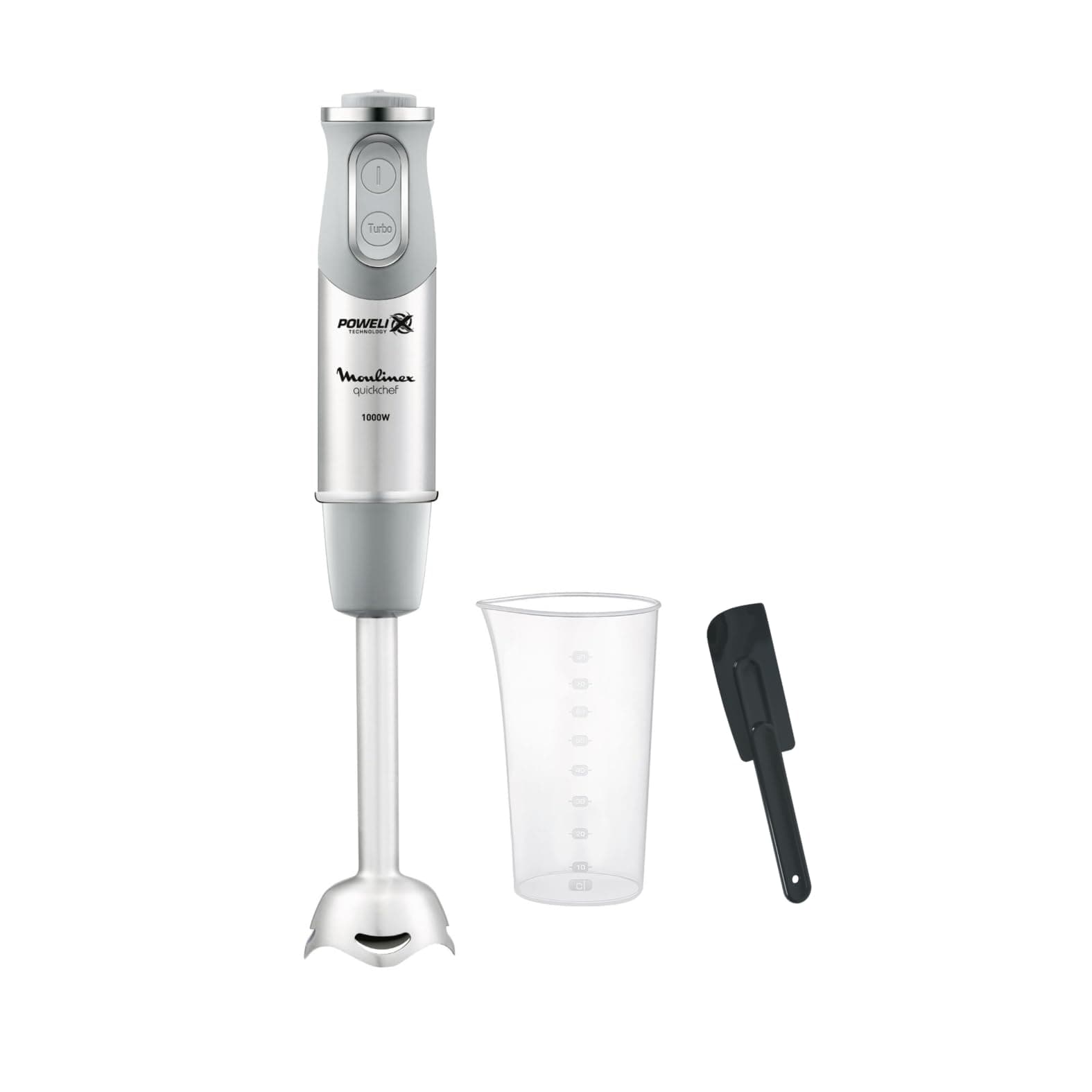 Moulinex Quickchef DD65ADES Hand Blender + Spatula, Metal Base, 1000 W, 10 Speed, Measuring Jug, 800 ml, Powelix Blades, Grey - Image 1