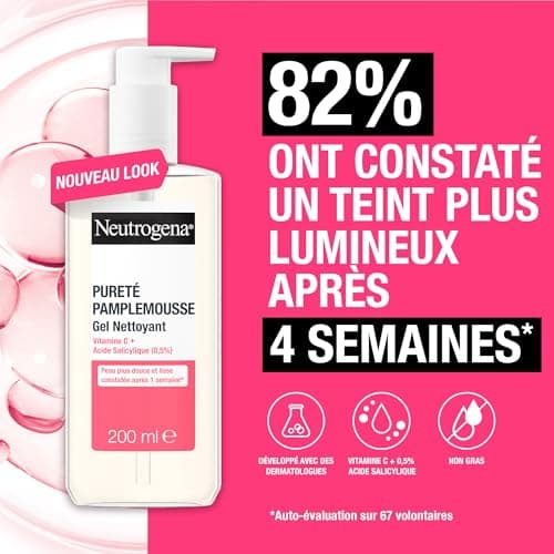 Neutrogena – Gel Nettoyant Pureté Pamplemousse (tube de 200 ml) – Nettoyant visage à la vitamine C et acide salicylique (0,5%) – Peau plus douce et lisse constatée après 1 semaine* - Image 4