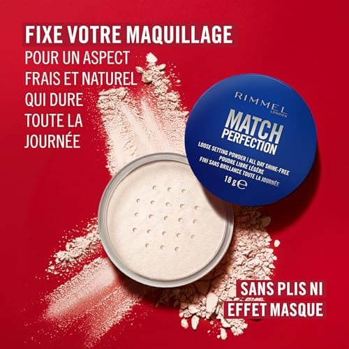 Rimmel London Match Perfection Poudre de fixation libre, Formule légère, Fini Mat, Maquillage Vegan,18 g, 001, Translucent - Image 9