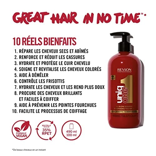 Revlon Professional UniqOne - Shampoing et Après shampoing 2en1 - Soin des Cheveux, Formule Vegan - Tous Types de Cheveux - Shampoing Hydratant - 490ml - Soin Cheveux Secs et Abimés - Image 3