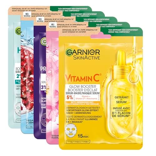 Garnier SkinActive Lot de 5 masques en tissu pour le visage, hydratant, rafraîchissant, revitalisant, lissant, doux et éclatant - Image 3