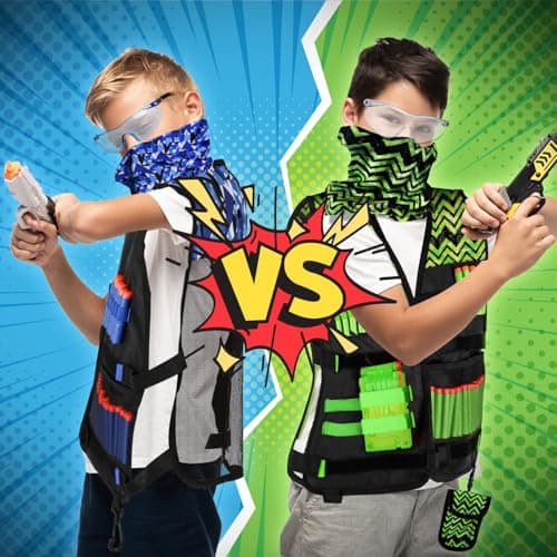 Lehoo Castle Kids Tactical Vest for Nerf N-Strike Elite Series with Darts, Dart Case, Wristband, Face Mask, Chargers and Glasses (Blue) - Image 3