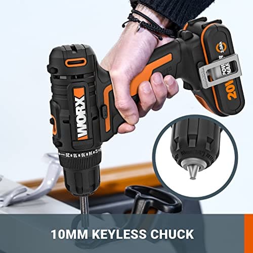 WORX Cordless Drill 18 V (20 V MAX) WX100.3, PowerShare, Max Torque, Variable Speed, LED Light, 10 mm Keyless Chuck, 2 Batteries Included - Image 6
