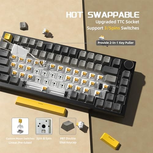 YINDIAO Ajazz AK820 Mechanical Keyboard with Knob, 75% ANSI Layout, 82 Keys, Wired Gaming Keyboard, 5 Soundproof Foams, Hot Swap, Linear Switch, RGB Backlight, for PC, Mac (Grey) - Image 5