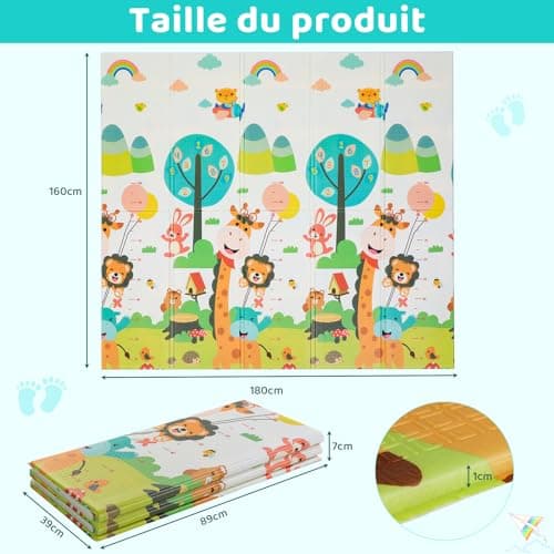 MAMIZO Baby Play Mat, 180 x 160 cm, Activity Mat for Baby, Children's Floor Mat, Thick Foam Foldable Reversible, Waterproof, Motor Skills Mat Promoting Sensory Development, Baby Gift - Image 3