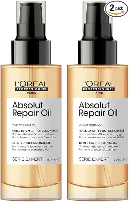 L'Oreal Professionnel 10-in-1 Finishing Oil, Over-Stressed Damaged Hair, Nourishes, Protects & Softens, No Rinse, Enriched with Wheat Germ Oil, Absolut Repair, Expert Series, 90 ml