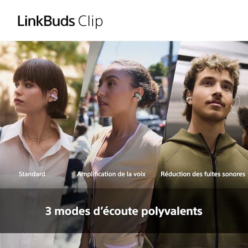 Écouteurs Sony LinkBuds Clip à Oreilles Libres, Conception Confortable à Clipser, 3 Modes d'écoute et Son Riche, Assistant Vocal IA, Commande par tapotement, iOS et Android – Noir - Image 6