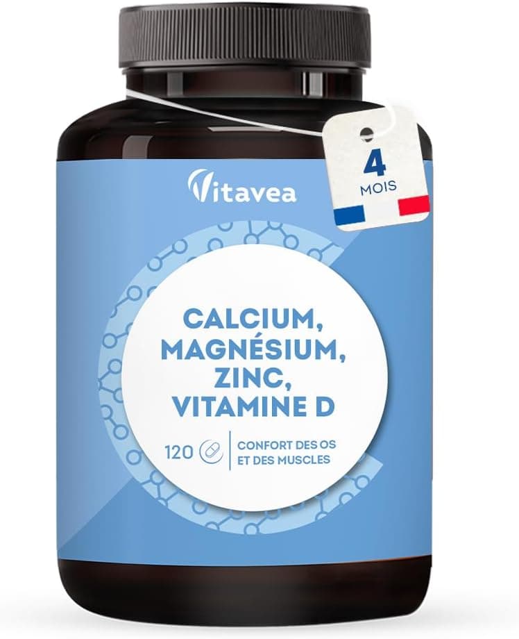 Vitavea Calcium, Magnesium, Zinc, Vitamin D3 - Bone and Muscle Comfort - Bone Health, Energy and Immunity Complex - 120 Tablets - With Copper, Manganese, Selenium - Made in France Vitavea
