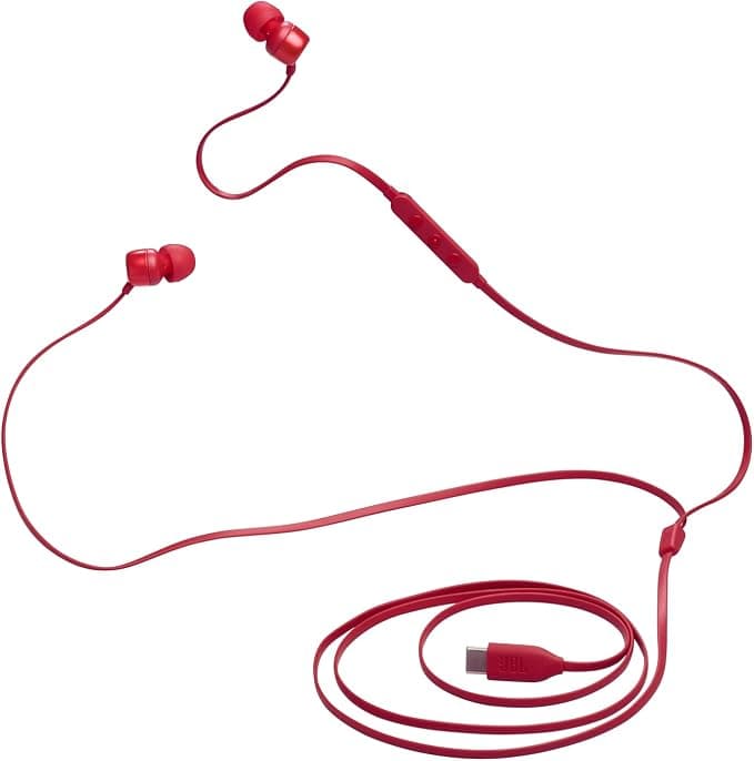 JBL Tune 310C Hi-Res Wired Earbuds, Pure Bass JBL Sound, USB-C Connection, Tangle-Free Flat Cable, Three Key Remote Control with Microphone, Red - Image 1