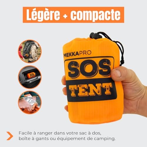 MEKKAPRO - Thermal Mylar Survival Tent for 2 Persons (240x150x150cm) - Reusable Emergency Shelter for Camping Emergency Sleeping Waterproof Hiking Trekking and Bivvy - Orange - Image 4