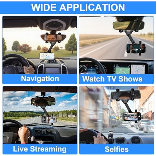 Car Phone Holder for Rearview Mirror, Mobile Phone Holder Universal 360 Degree Rotatable Mirror Holder for All Phones - Image 8