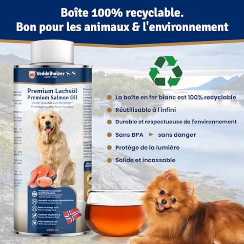 Veddelholzer Salmon Oil for Dogs 1 Litre in Tin Can Recyclable Ideal Coat Care Good for Bones & Immune System with Omega3 Fatty Acids & Vitamin E - Image 5