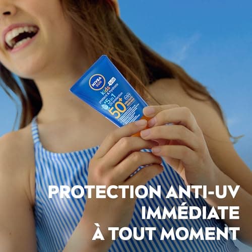 NIVEA SUN Lait solaire Protect & Play Enfants FPS 50+ Format voyage (1 x 50 ml), Crème solaire résistante à l’eau, Protection anti UV formulée pour la peau des enfants - Image 5