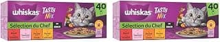 WHISKAS Repas pour Chat - 40 Sachets Fraîcheur - Tasty Mix Sélection du Chef (4 variétés) - Pâtée pour Chat Adulte en Sauce – Nourriture Humide Complète & Equilibrée (Lot de 2)