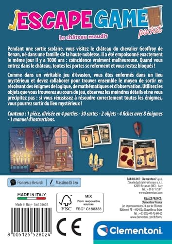 Clementoni | Escape Game Pocket – The Cursed Castle for Kids 8+ | Cooperative Card Game | 1 to 6 Players | 30 Riddles Logic & Observation | Family Activity at Home or Travel - Image 4