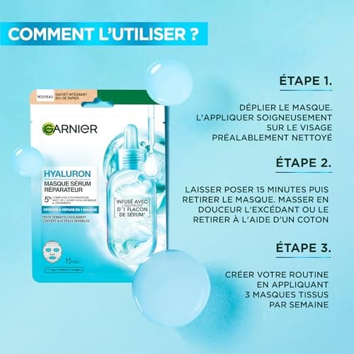 GARNIER Skin Active - Masque Tissu Booster d'Hydratation - Hydrate La Peau En 15 min - Acide Hyaluronique, Glycérine, Aloe Vera - Vegan & Cruelty Free - Tissu Compostable - Peaux Sèches & Sensibles - Image 6