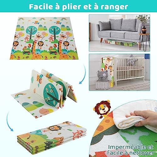MAMIZO Baby Play Mat, 180 x 160 cm, Activity Mat for Baby, Children's Floor Mat, Thick Foam Foldable Reversible, Waterproof, Motor Skills Mat Promoting Sensory Development, Baby Gift - Image 7