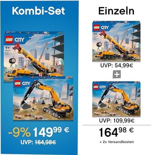 Lego City City Crane and Excavator Set, Mobile Construction Crane (60409) and Crawler Excavator (60420), Combination Kit for Ages 9+ - Image 4