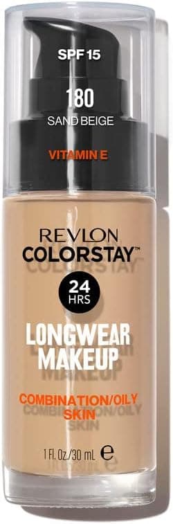 Revlon ColorStay - Fond de teint Longue Tenue 24H - Maquillage Teint et Soin Peaux Mixtes à Grasses - Formule Nourrissante et Protectrice à Base de Vitamine E - SPF 15-30 ml - N180 Sand Beige