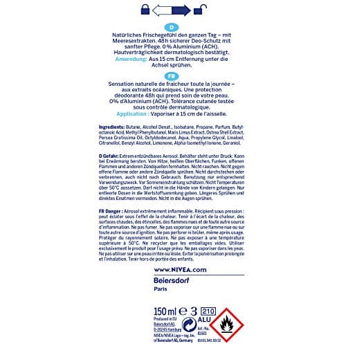 NIVEA Atomiseur Fresh Natural 0% (1 x 150 ml), déodorant femme efficacité 48 hrs, anti transpirant aisselles fraîcheur longue durée, antiperspirant sans aluminium (Lot de 4) - Image 3