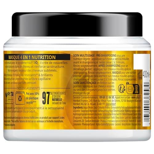 GLISS - Schwarzkopf - 4-in-1 Mask - Nutrition - Marula Oil - Haptiq System - Creates Hair Micro-Bonds - Dry and Coarse Hair - Intense Care - Nourishes & Repairs - 400 ml - Image 4