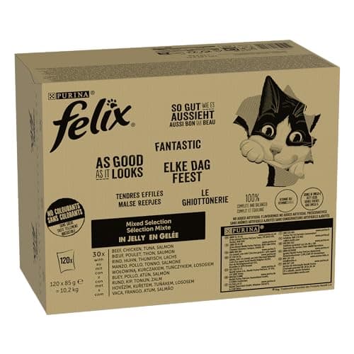Felix | Tender Tapered | Complete Food for Adult Cats | Mixed Selection: Beef, Chicken, Salmon, Tuna | Jelly | Single Serving | 120x85g - Image 5