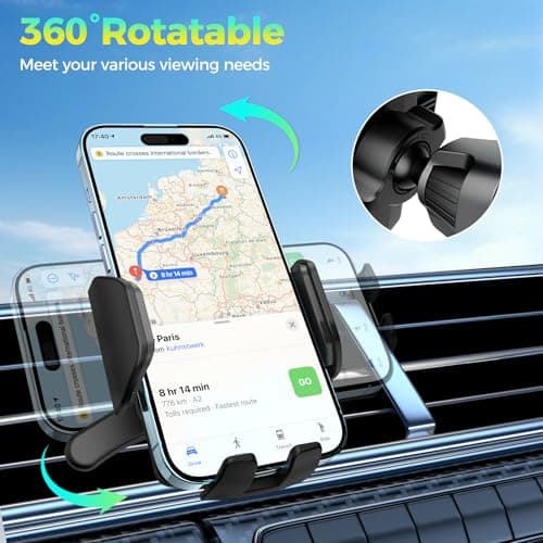 Brencco Car Phone Holder with 360° Rotation Metal Hook & Double Foot Mobile Phone Holder for 4.0-7.0 Inch Smartphone - Image 6