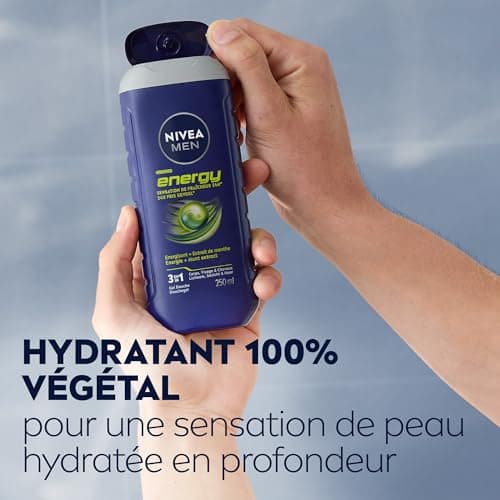 NIVEA MEN Gel Douche Energy (1 x 250 ml) - Soin lavant enrichi en extrait de menthe vivifiante - Gel douche homme 3 EN 1 — Soin nettoyant Corps Visage & Cheveux Vivifiant Effet Fraîcheur 24H - Image 7