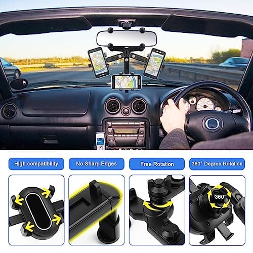 Car Phone Holder, 360° Rotation Fixed Car Phone with One Button Release for Car, Mobile Phone, Dashboard & Windshield - Image 4