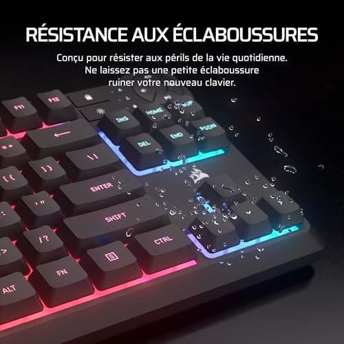 Corsair K55 Core TKL RGB Gaming Keyboard - Tenkeyless, 8 RGB Zones, Silent Membrane Keys, Splash Resistant, Multimedia Keys, 1000Hz - FR Layout - Black - Image 5