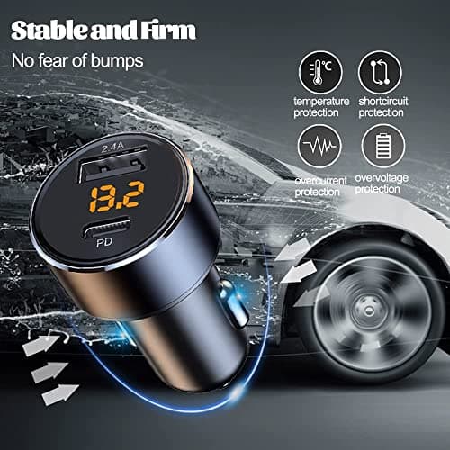 30W USB C Car Charger, Mini USB Adapter 2.4A with LED Voltage Display, 12W USB and 18W PD 12V Car Charger Adapter for Phone, Tablet and Other Mobile Devices - Image 5