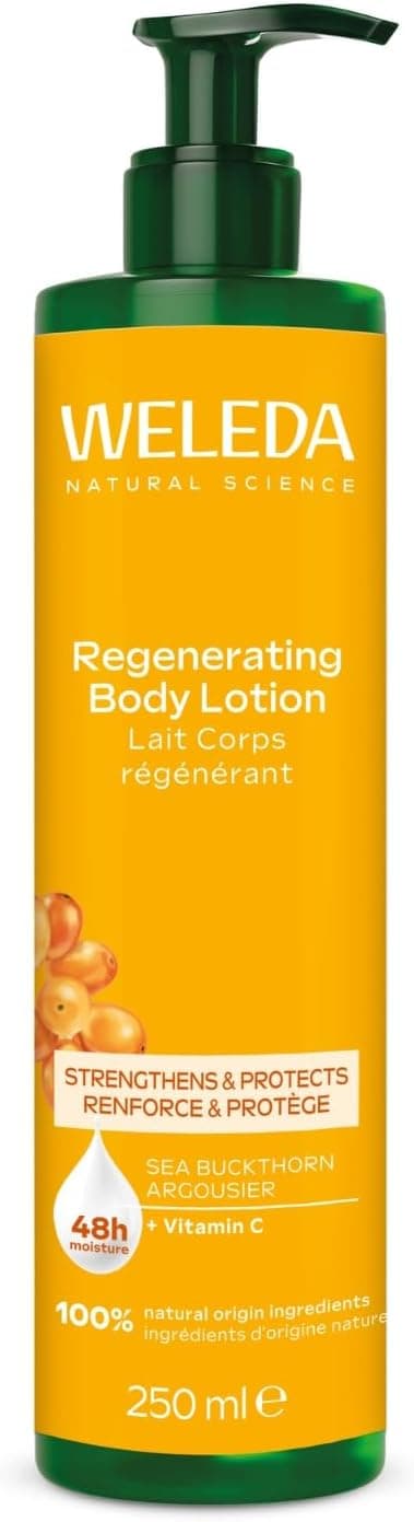Weleda Weleda Lait Corps Régénérant à l’Argousier 250ml – Hydratation 48h, Réduit les Tiraillements (91% Satisfaits) – Testé 4 Semaines, 1-2 Applications/Jour – Soin Naturel Certifié NATRUE