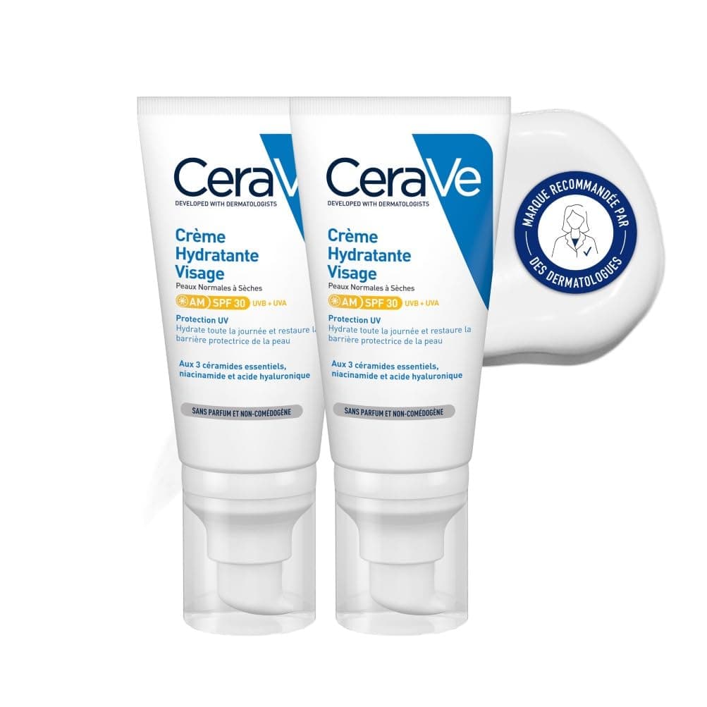 CeraVe - Crème Hydratante Visage SPF30 - Crème de Jour avec Protection UVB + UVA - Acide Hyaluronique, Céramide, Niacinamide, Vitamine E - Peau Normale à Sèche - Image 1