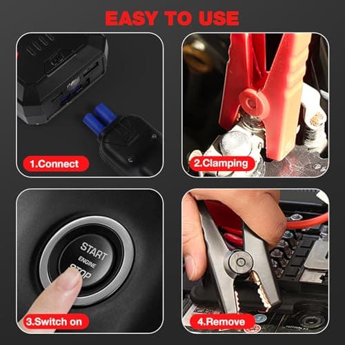HEMOTON Démarreur de Batterie Portable pour Voiture Booster Urgence Automobile Chargeur de Batterie de Secours Compatible avec Moteurs Essence Jusqu - Image 4