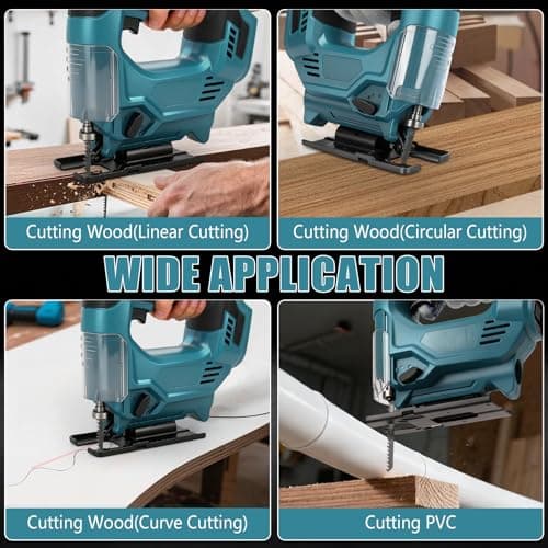 Scie Sauteuse Sans Fil compatible avec Makita 18V batteries, pour la Coupe du Bois, vitesse variable, coupe à onglet 0-45°, 6 lames incluses pour bois(sans batterie) - Image 6