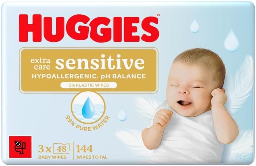 HUGGIES Huggies Pure Extra Care Sensitive Wet Baby Wipes, 99% Water, Plastic Free, Fragrance Free