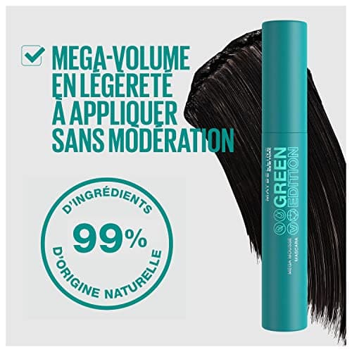 Maybelline New-York Volume Mascara - Enriched with Shea Butter - Vegetable Fibre Brush - Green Edition Mega Mousse - Very Black (02) - 10 ml - Image 4