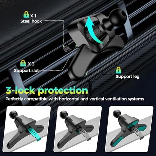 Brencco Car Phone Holder with 360° Rotation Metal Hook & Double Foot Mobile Phone Holder for 4.0-7.0 Inch Smartphone - Image 4
